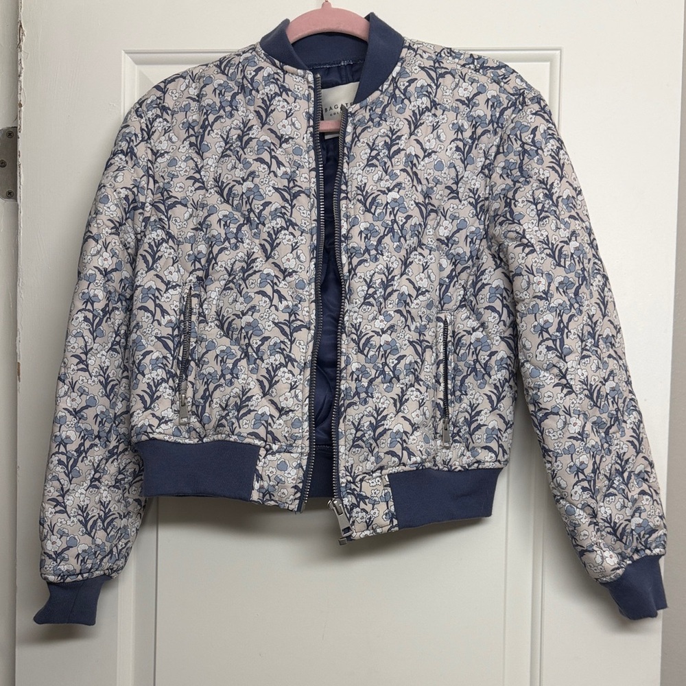NWOT Powder Blue & White Floral Zip Up Bomber Jacket